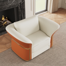 Modern Faux Leather Living Room Sofa Set in White & Orange Set of 3 - thumbnail 3