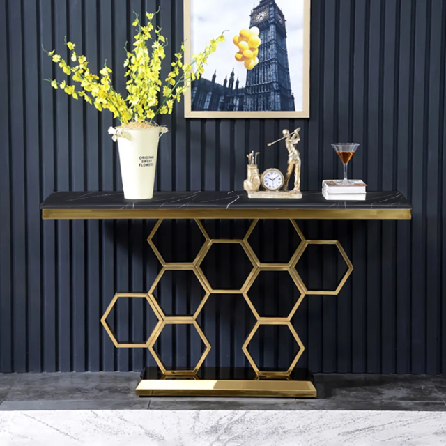 1500mm Modern Rectangle Black Marble Console Table Narrow Entryway Table - image 1