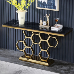1500mm Modern Rectangle Black Marble Console Table Narrow Entryway Table - thumbnail 2