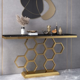 1500mm Modern Rectangle Black Marble Console Table Narrow Entryway Table - thumbnail 4