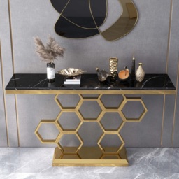 1500mm Modern Rectangle Black Marble Console Table Narrow Entryway Table - thumbnail 3