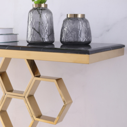 1500mm Modern Rectangle Black Marble Console Table Narrow Entryway Table - thumbnail 6