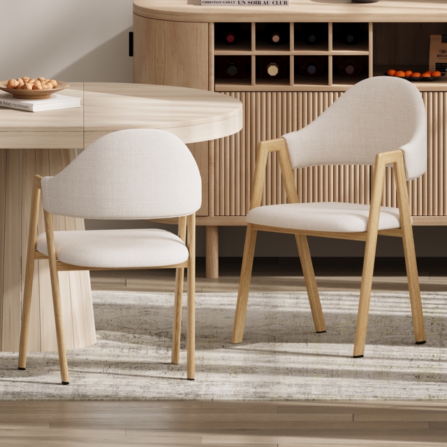 Set of 2 Linen Dining Chair Upholstered Curved Back Modern Dining Room Chairs - image 1
