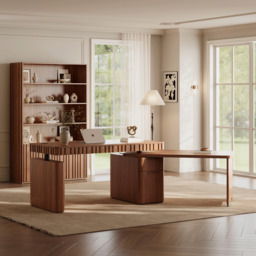 "Aura 63"" Walnut Fluted 360-Degree Rotating Electric Adjustable Standing Desk" - thumbnail 3
