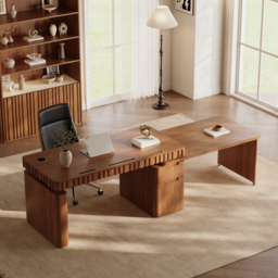 "Aura 63"" Walnut Fluted 360-Degree Rotating Electric Adjustable Standing Desk" - thumbnail 2