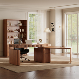 "Aura 63"" Walnut Fluted 360-Degree Rotating Electric Adjustable Standing Desk" - thumbnail 5