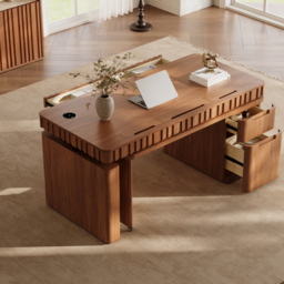 "Aura 63"" Walnut Fluted 360-Degree Rotating Electric Adjustable Standing Desk" - thumbnail 8