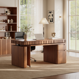 "Aura 63"" Walnut Fluted 360-Degree Rotating Electric Adjustable Standing Desk" - thumbnail 6