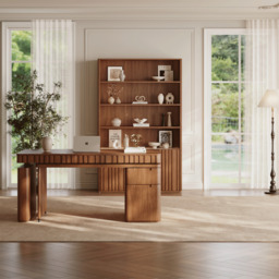 "Aura 63"" Walnut Fluted 360-Degree Rotating Electric Adjustable Standing Desk" - thumbnail 4