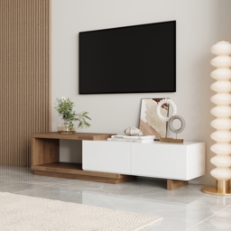 Quoint 1750mm Modern TV Stand Retracted & Extendable 2-Drawer Media Console Walnut