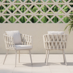 Outdoor Rope Weave & Aluminium Dining Chairs in Beige, Set of 6 - thumbnail 3