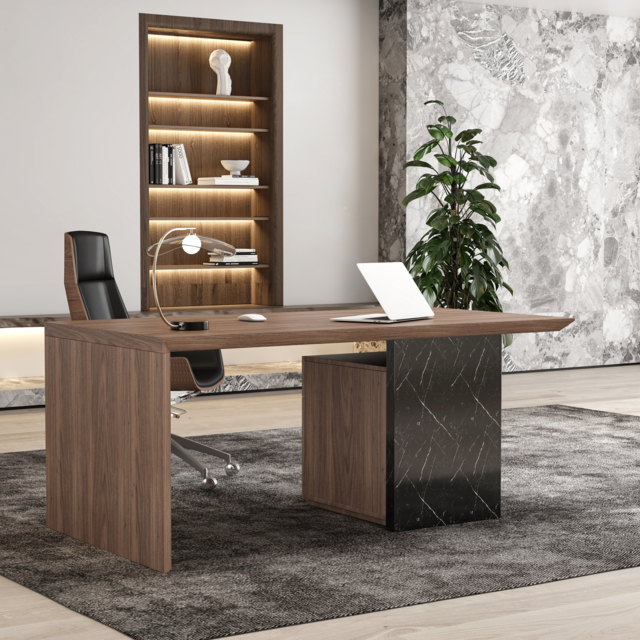 Modern Black & Walnut Wooden Home Office Desk with Movable File Cabinet Office Furniture - image 1