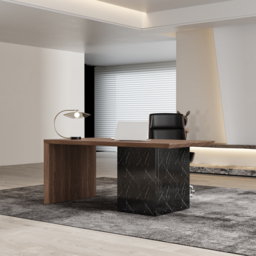 Modern Black & Walnut Wooden Home Office Desk with Movable File Cabinet Office Furniture - thumbnail 4