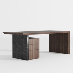 Modern Black & Walnut Wooden Home Office Desk with Movable File Cabinet Office Furniture - thumbnail 8