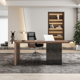 Modern Black & Walnut Wooden Home Office Desk with Movable File Cabinet Office Furniture - thumbnail 2