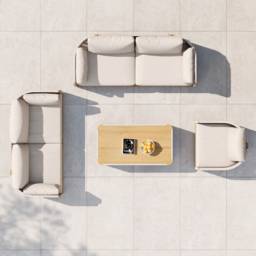 Costra Modern Aluminium & Rope Outdoor Swivel Sofa Set with Coffee Table & Cover in Ivory - thumbnail 4
