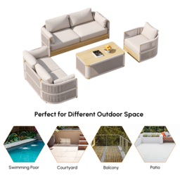 Costra Modern Aluminium & Rope Outdoor Swivel Sofa Set with Coffee Table & Cover in Ivory - thumbnail 7