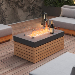 Grida 991 mm Propane Gas Fire Pit Table With Glass & Teak Modular Outdoor Sectional Sofa Set - thumbnail 5