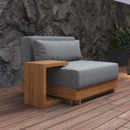 Grida 991 mm Propane Gas Fire Pit Table With Glass & Teak Modular Outdoor Sectional Sofa Set - thumbnail 8