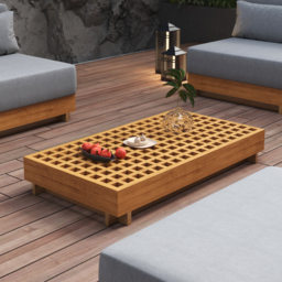 Grida 991 mm Propane Gas Fire Pit Table With Glass & Teak Modular Outdoor Sectional Sofa Set - thumbnail 6