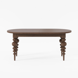 Oval Dining Table Extendable with Turned Legs for 4-8 Person Antique Walnut - thumbnail 8
