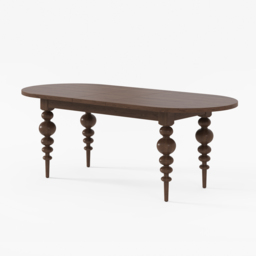 Oval Dining Table Extendable with Turned Legs for 4-8 Person Antique Walnut - thumbnail 7