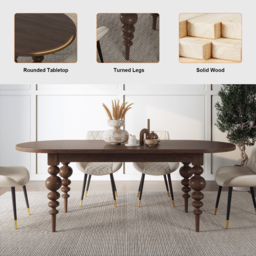 Oval Dining Table Extendable with Turned Legs for 4-8 Person Antique Walnut - thumbnail 5