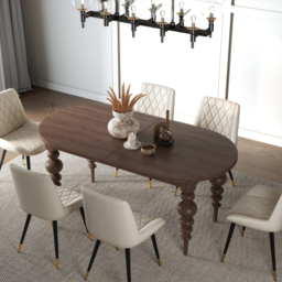 Oval Dining Table Extendable with Turned Legs for 4-8 Person Antique Walnut - thumbnail 2