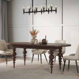 Oval Dining Table Extendable with Turned Legs for 4-8 Person Antique Walnut - thumbnail 6