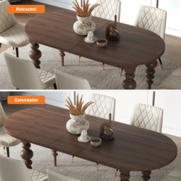 Oval Dining Table Extendable with Turned Legs for 4-8 Person Antique Walnut - thumbnail 3