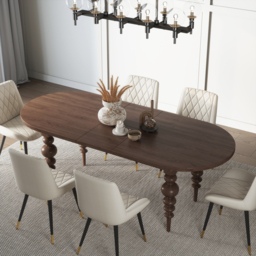 Oval Dining Table Extendable with Turned Legs for 4-8 Person Antique Walnut - thumbnail 4