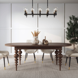 Oval Dining Table Extendable with Turned Legs for 4-8 Person Antique Walnut - thumbnail 1