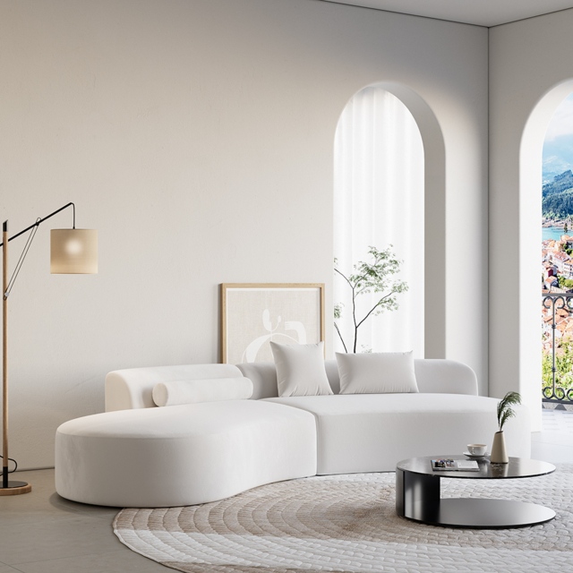 2780mm 2-Piece Curved Velvet Sectional Sofa with Pillows - image 1