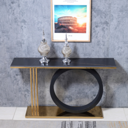 1400mm Post Modern Black Geometry Console Table Sintered Stone Top Stainless Steel Frame - thumbnail 2