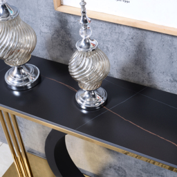 1400mm Post Modern Black Geometry Console Table Sintered Stone Top Stainless Steel Frame - thumbnail 5