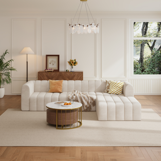3020mm Modern Off White Velvet Modular Pit Sectional Sofa Set Convertible 4-Piece Upholstered - image 1