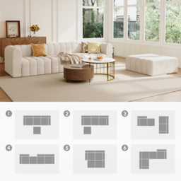 3020mm Modern Off White Velvet Modular Pit Sectional Sofa Set Convertible 4-Piece Upholstered - thumbnail 8