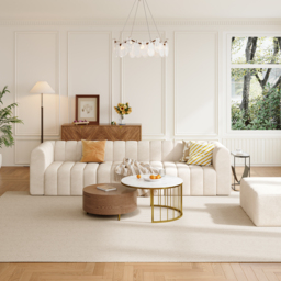 3020mm Modern Off White Velvet Modular Pit Sectional Sofa Set Convertible 4-Piece Upholstered - thumbnail 3