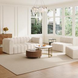 3020mm Modern Off White Velvet Modular Pit Sectional Sofa Set Convertible 4-Piece Upholstered - thumbnail 6