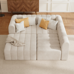 3020mm Modern Off White Velvet Modular Pit Sectional Sofa Set Convertible 4-Piece Upholstered - thumbnail 4