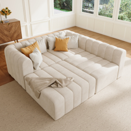3020mm Modern Off White Velvet Modular Pit Sectional Sofa Set Convertible 4-Piece Upholstered - thumbnail 5
