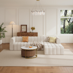 3020mm Modern Off White Velvet Modular Pit Sectional Sofa Set Convertible 4-Piece Upholstered