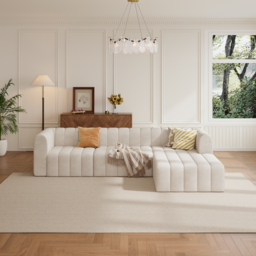 3020mm Modern Off White Velvet Modular Pit Sectional Sofa Set Convertible 4-Piece Upholstered - thumbnail 2