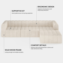 3020mm Modern Off White Velvet Modular Pit Sectional Sofa Set Convertible 4-Piece Upholstered - thumbnail 9
