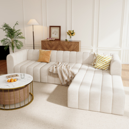 3020mm Modern Off White Velvet Modular Pit Sectional Sofa Set Convertible 4-Piece Upholstered - thumbnail 7