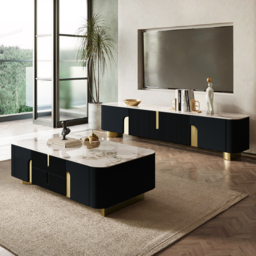 Artus Modern Beige TV Stand Stone Top 4 Doors with Storage Media Console TV up to 2159mm - thumbnail 6