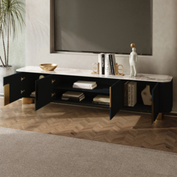 Artus Modern Beige TV Stand Stone Top 4 Doors with Storage Media Console TV up to 2159mm - thumbnail 4