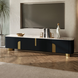 Artus Modern Beige TV Stand Stone Top 4 Doors with Storage Media Console TV up to 2159mm - thumbnail 2