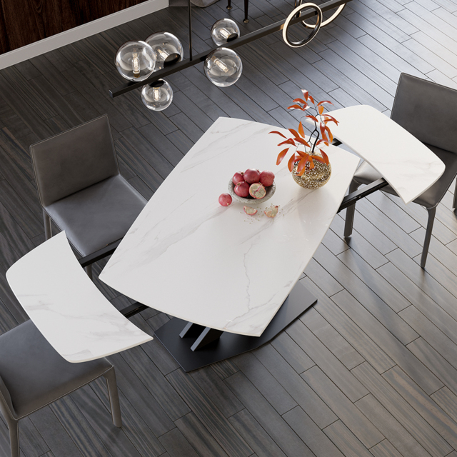 180 cm Modern Extendable White Sintered Stone Dining Table with Leaf X-Base 4-6 Seater - image 1