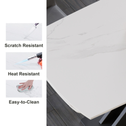 180 cm Modern Extendable White Sintered Stone Dining Table with Leaf X-Base 4-6 Seater - thumbnail 7